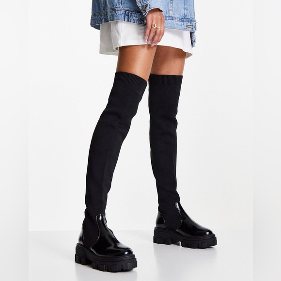 ASOS chunky over the knee boots in black - Picture 1 of 4